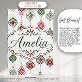 Festive Christmas Ornament Watercolor Hanging Baubles Seamless  Personalised Custom Name Super Soft Fleece Blanket Bed Sofa Throw