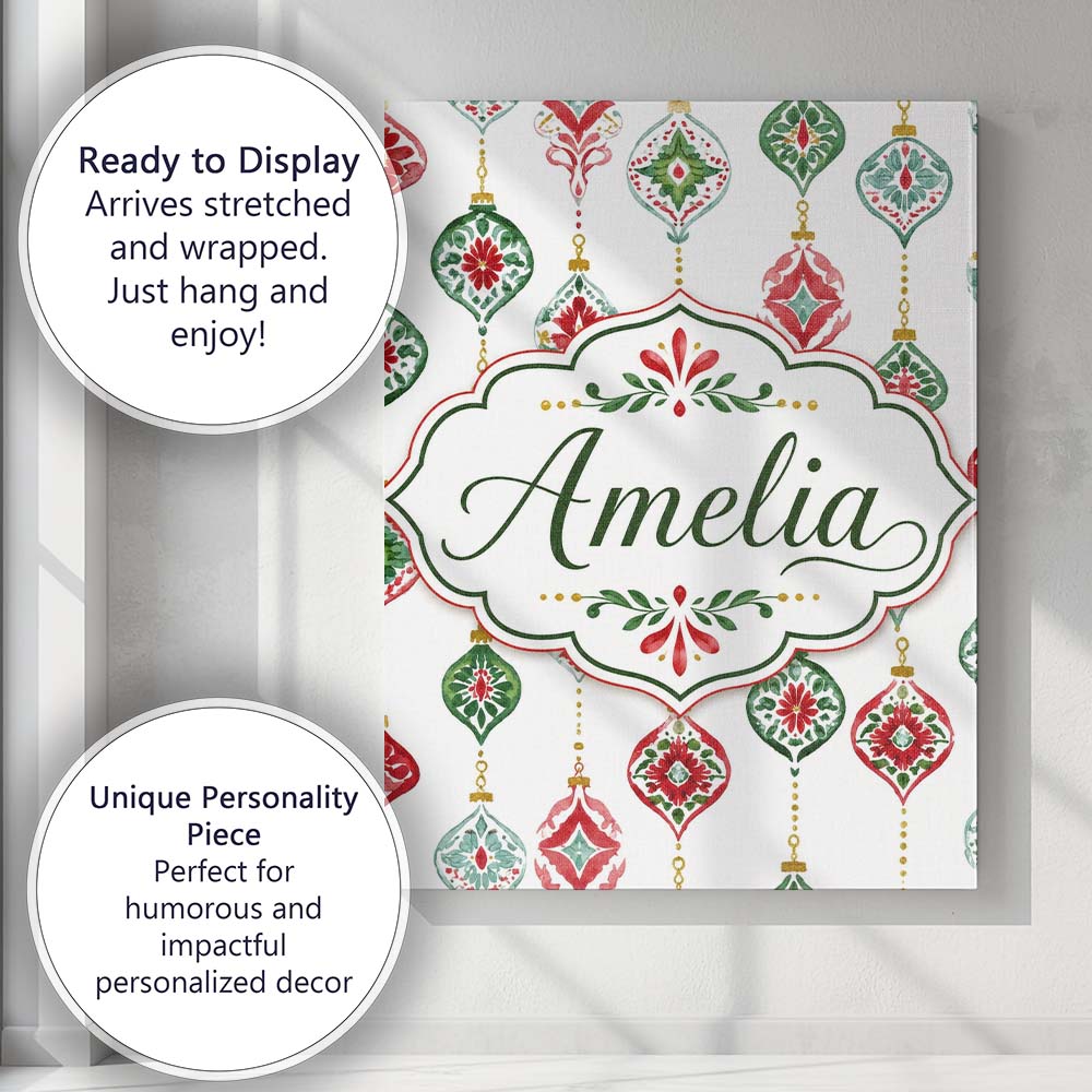 Personalised Name Festive Christmas Ornament Custom Bespoke  Contemporary Display Canvas Wall Art Print Decor Picture Ready to Hang
