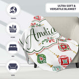 Festive Christmas Ornament Watercolor Hanging Baubles Seamless  Personalised Custom Name Super Soft Fleece Blanket Bed Sofa Throw