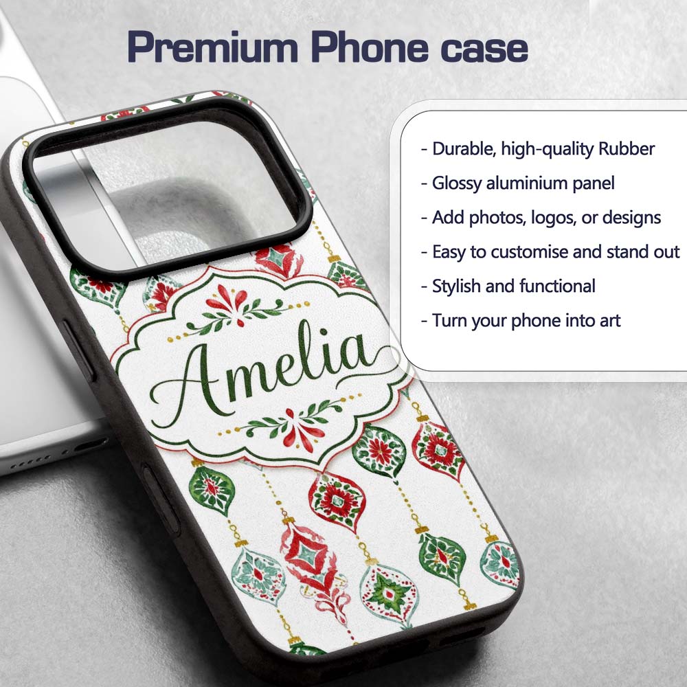 Festive Christmas Ornament Watercolor Hanging Custom Name Protective Phone Case Mobile Cover Durable Everyday Smartphone Shock Resistant