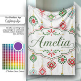 Festive Christmas Ornament Watercolor Hanging Baubles Seamless  Personalised Custom Name Super Soft Fleece Blanket Bed Sofa Throw