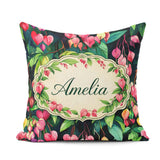 Custom Name Pink Bleeding Heart Flowers Botanical Floral Pattern Square Filled Cushion Throw Pillow Sofa Bed Home Decor Zip Washable UK Made