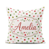 Custom Name Red Green Polka Dot Festive Seamless Pattern Lovely Square Filled Cushion Throw Pillow Sofa Bed Home Decor Zip Washable UK Made