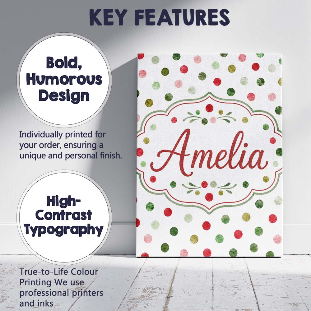 Personalised Name Watercolor Red Green Custom  Modern Room Accent Elegant Feature Canvas Wall Art Print Decor Picture Ready to Hang