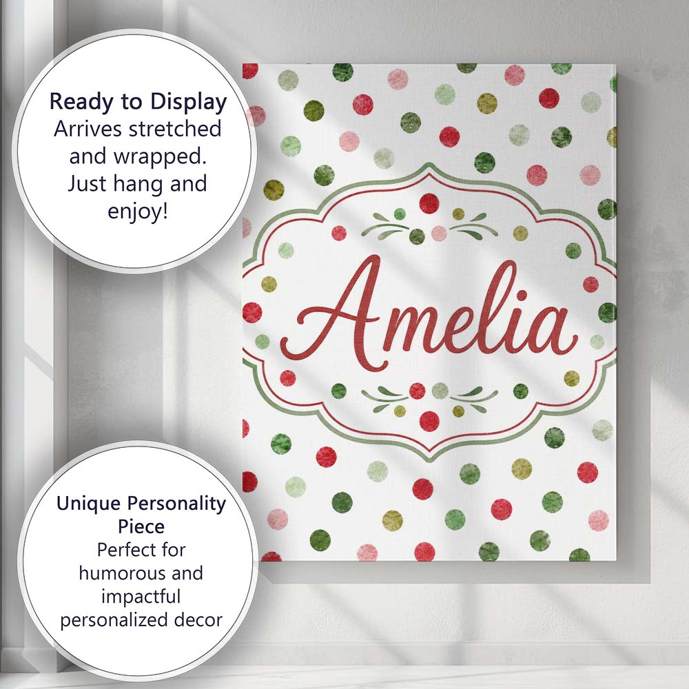 Personalised Name Watercolor Red Green Custom  Modern Room Accent Elegant Feature Canvas Wall Art Print Decor Picture Ready to Hang