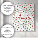 Personalised Name Watercolor Red Green Custom  Modern Room Accent Elegant Feature Canvas Wall Art Print Decor Picture Ready to Hang