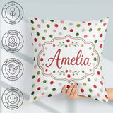 Custom Name Red Green Polka Dot Festive Seamless Pattern Lovely Square Filled Cushion Throw Pillow Sofa Bed Home Decor Zip Washable UK Made