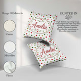 Custom Name Red Green Polka Dot Festive Seamless Pattern Lovely Square Filled Cushion Throw Pillow Sofa Bed Home Decor Zip Washable UK Made