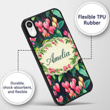Pink Bleeding Heart Flowers Botanical Watercolor Custom Name Protective Phone Case Mobile Cover Durable Everyday Smartphone Shock Resistant