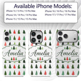 Watercolor Christmas Tree Pattern Green and Red Custom Name Protective Phone Case Mobile Cover Durable Everyday Smartphone Shock Resistant