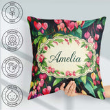 Custom Name Pink Bleeding Heart Flowers Botanical Floral Pattern Square Filled Cushion Throw Pillow Sofa Bed Home Decor Zip Washable UK Made