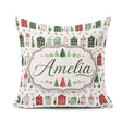 Custom Name Holiday Village Houses Snowy Christmas Town Seamless Square Filled Cushion Throw Pillow Sofa Bed Home Decor Zip Washable UK Made