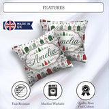 Custom Name Holiday Village Houses Snowy Christmas Town Seamless Square Filled Cushion Throw Pillow Sofa Bed Home Decor Zip Washable UK Made