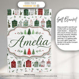 Watercolor Holiday Village Houses Snowy Christmas Town Seamless  Personalised Custom Name Super Soft Fleece Blanket Bed Sofa Throw