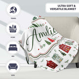 Watercolor Holiday Village Houses Snowy Christmas Town Seamless  Personalised Custom Name Super Soft Fleece Blanket Bed Sofa Throw