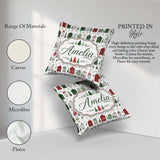 Custom Name Holiday Village Houses Snowy Christmas Town Seamless Square Filled Cushion Throw Pillow Sofa Bed Home Decor Zip Washable UK Made