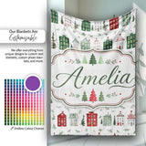 Watercolor Holiday Village Houses Snowy Christmas Town Seamless  Personalised Custom Name Super Soft Fleece Blanket Bed Sofa Throw