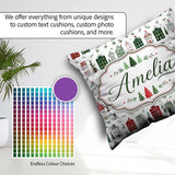 Custom Name Holiday Village Houses Snowy Christmas Town Seamless Square Filled Cushion Throw Pillow Sofa Bed Home Decor Zip Washable UK Made