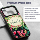 Pink Bleeding Heart Flowers Botanical Watercolor Custom Name Protective Phone Case Mobile Cover Durable Everyday Smartphone Shock Resistant