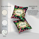Custom Name Pink Bleeding Heart Flowers Botanical Floral Pattern Square Filled Cushion Throw Pillow Sofa Bed Home Decor Zip Washable UK Made