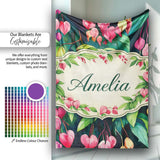 Pink Bleeding Heart Flowers Botanical Watercolor Floral Pattern  Personalised Custom Name Super Soft Fleece Blanket Bed Sofa Throw