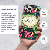 Pink Bleeding Heart Flowers Botanical Watercolor Custom Name Protective Phone Case Mobile Cover Durable Everyday Smartphone Shock Resistant