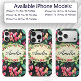 Pink Bleeding Heart Flowers Botanical Watercolor Custom Name Protective Phone Case Mobile Cover Durable Everyday Smartphone Shock Resistant
