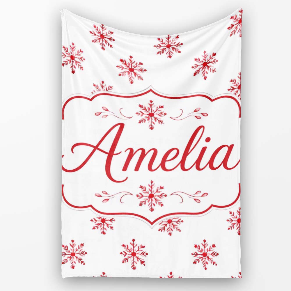 Minimal Red Snowflake Winter Holiday Seamless Pattern Lovely  Personalised Custom Name Super Soft Fleece Blanket Bed Sofa Throw