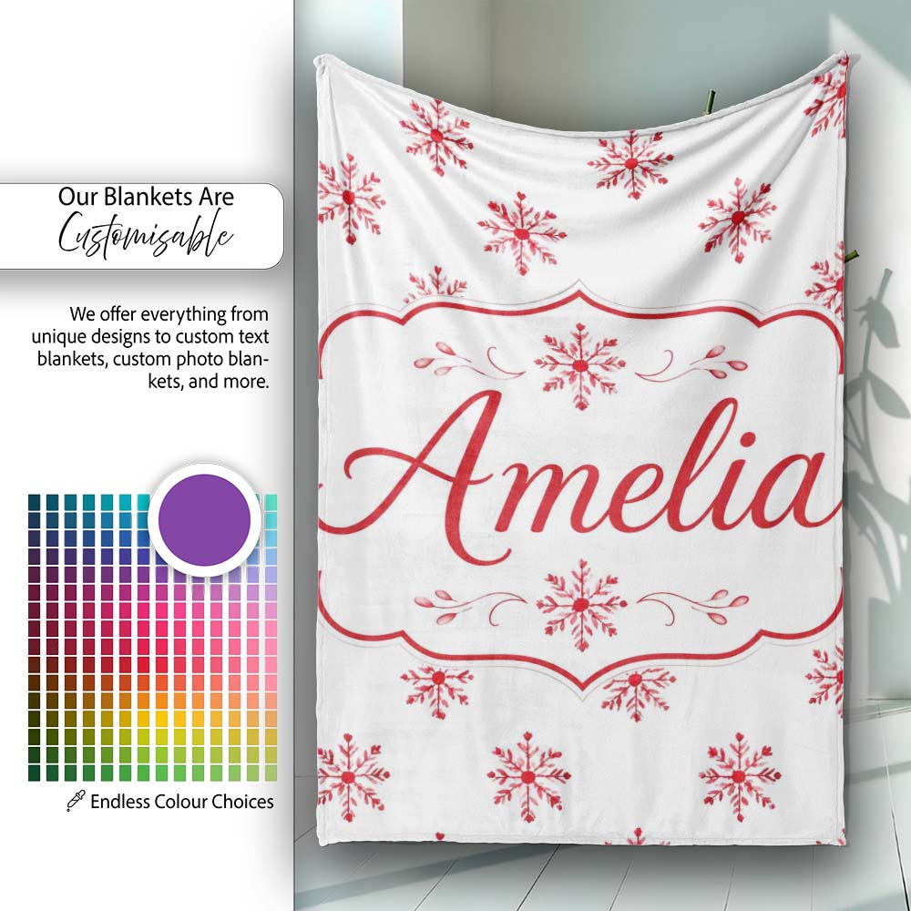 Minimal Red Snowflake Winter Holiday Seamless Pattern Lovely  Personalised Custom Name Super Soft Fleece Blanket Bed Sofa Throw