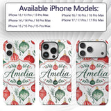 Watercolor Christmas Baubles Ornaments Festive Custom Name Protective Phone Case Mobile Cover Durable Everyday Smartphone Shock Resistant