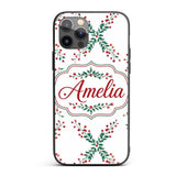 Watercolor Holly Berry Wreath Leaves Festive Custom Name Protective Phone Case Mobile Cover Durable Everyday Smartphone Shock Resistant
