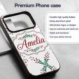 Watercolor Holly Berry Wreath Leaves Festive Custom Name Protective Phone Case Mobile Cover Durable Everyday Smartphone Shock Resistant