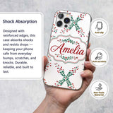 Watercolor Holly Berry Wreath Leaves Festive Custom Name Protective Phone Case Mobile Cover Durable Everyday Smartphone Shock Resistant