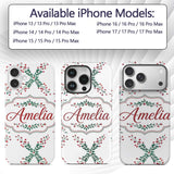 Watercolor Holly Berry Wreath Leaves Festive Custom Name Protective Phone Case Mobile Cover Durable Everyday Smartphone Shock Resistant