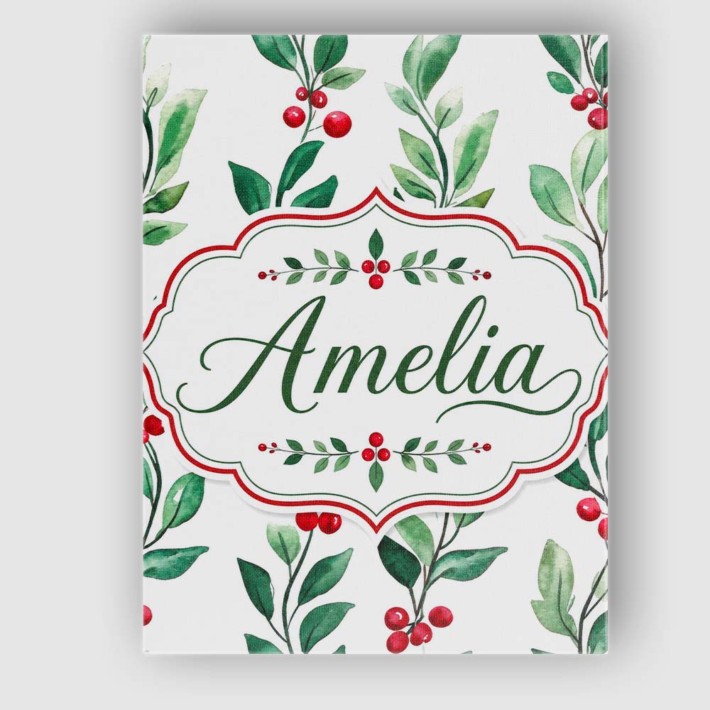 Personalised Name Watercolor Winter Berry Custom  Unique Gift Idea Elegant Feature Canvas Wall Art Print Decor Picture Ready to Hang