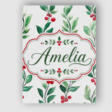 Personalised Name Watercolor Winter Berry Custom  Unique Gift Idea Elegant Feature Canvas Wall Art Print Decor Picture Ready to Hang