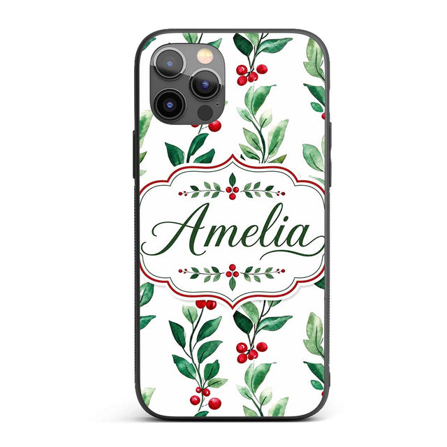 Watercolor Winter Berry Branches Printed Design Custom Name Protective Phone Case Mobile Cover Durable Everyday Smartphone Shock Resistant