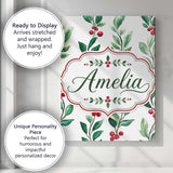 Personalised Name Watercolor Winter Berry Custom  Unique Gift Idea Elegant Feature Canvas Wall Art Print Decor Picture Ready to Hang