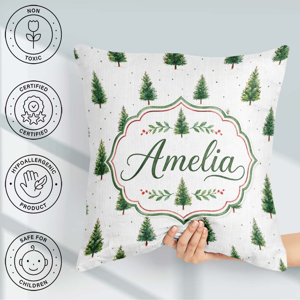 Custom Name Mini Christmas Winter Holiday Snowy Seamless Pattern Square Filled Cushion Throw Pillow Sofa Bed Home Decor Zip Washable UK Made