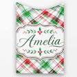 Watercolor Red Green Christmas Tartan Plaid Festive Seamless Pattern  Personalised Custom Name Super Soft Fleece Blanket Bed Sofa Throw