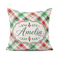 Custom Name Watercolor Red Green Christmas Tartan Plaid Seamless Square Filled Cushion Throw Pillow Sofa Bed Home Decor Zip Washable UK Made