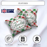 Custom Name Watercolor Red Green Christmas Tartan Plaid Seamless Square Filled Cushion Throw Pillow Sofa Bed Home Decor Zip Washable UK Made