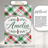 Watercolor Red Green Christmas Tartan Plaid Festive Seamless Pattern  Personalised Custom Name Super Soft Fleece Blanket Bed Sofa Throw