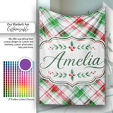 Watercolor Red Green Christmas Tartan Plaid Festive Seamless Pattern  Personalised Custom Name Super Soft Fleece Blanket Bed Sofa Throw