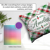 Custom Name Watercolor Red Green Christmas Tartan Plaid Seamless Square Filled Cushion Throw Pillow Sofa Bed Home Decor Zip Washable UK Made
