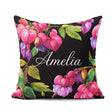 Custom Name Vibrant Pink Bleeding Flowers Dark Background Floral Square Filled Cushion Throw Pillow Sofa Bed Home Decor Zip Washable UK Made