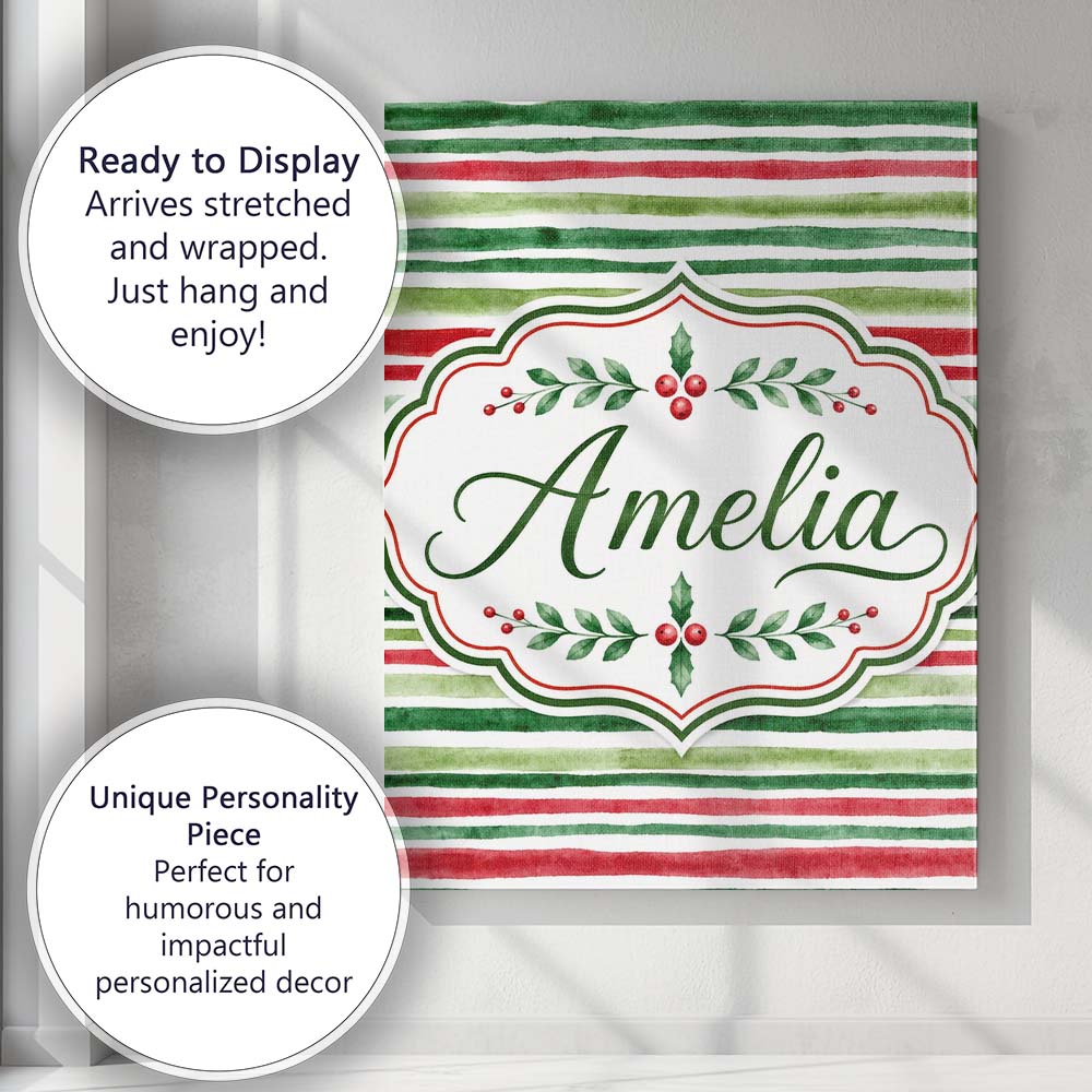 Personalised Name Watercolor Red Green Custom  Modern Room Accent Elegant Feature Canvas Wall Art Print Decor Picture Ready to Hang