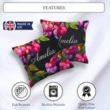 Custom Name Vibrant Pink Bleeding Flowers Dark Background Floral Square Filled Cushion Throw Pillow Sofa Bed Home Decor Zip Washable UK Made