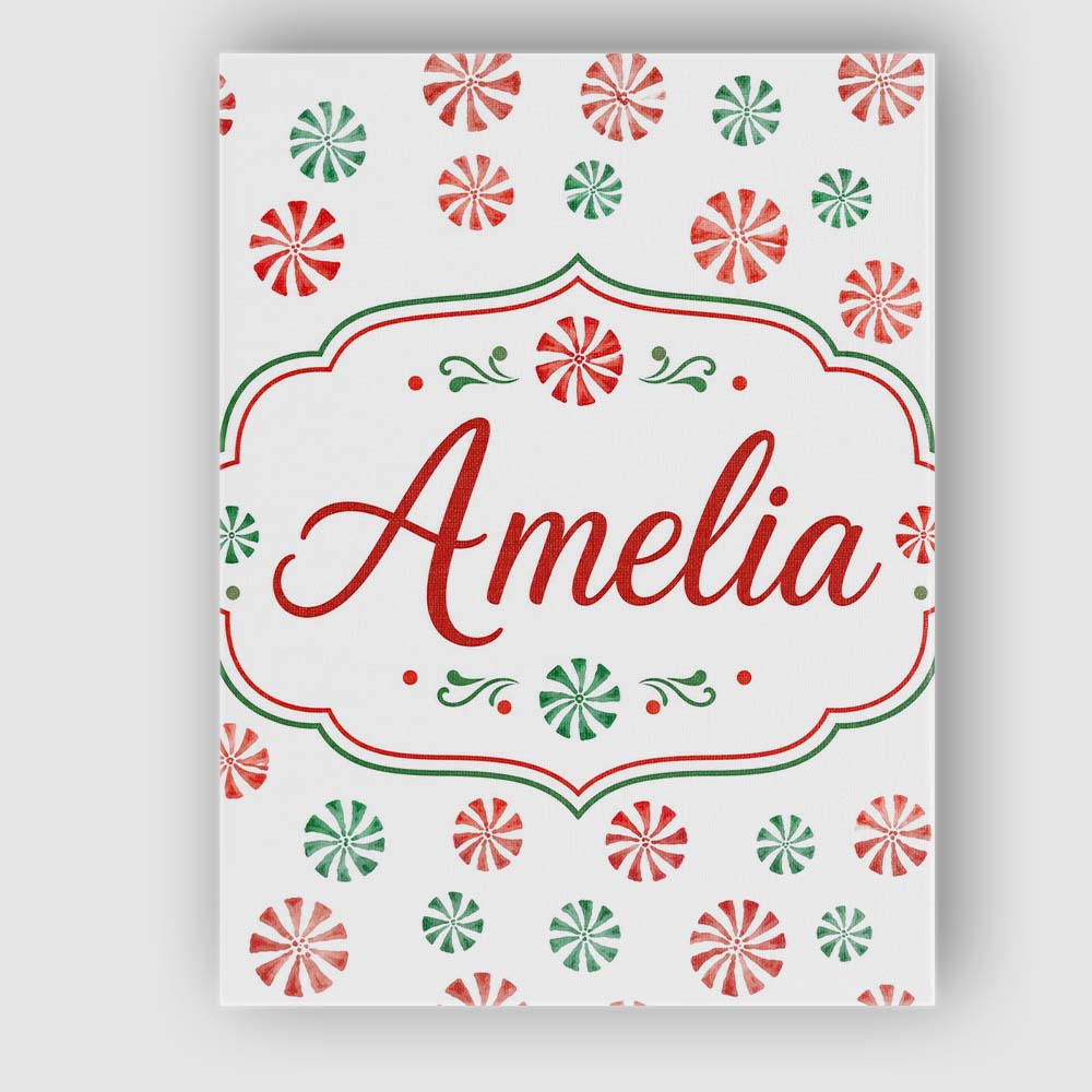 Personalised Name Watercolor Peppermint Custom  Modern Room Accent Elegant Feature Canvas Wall Art Print Decor Picture Ready to Hang