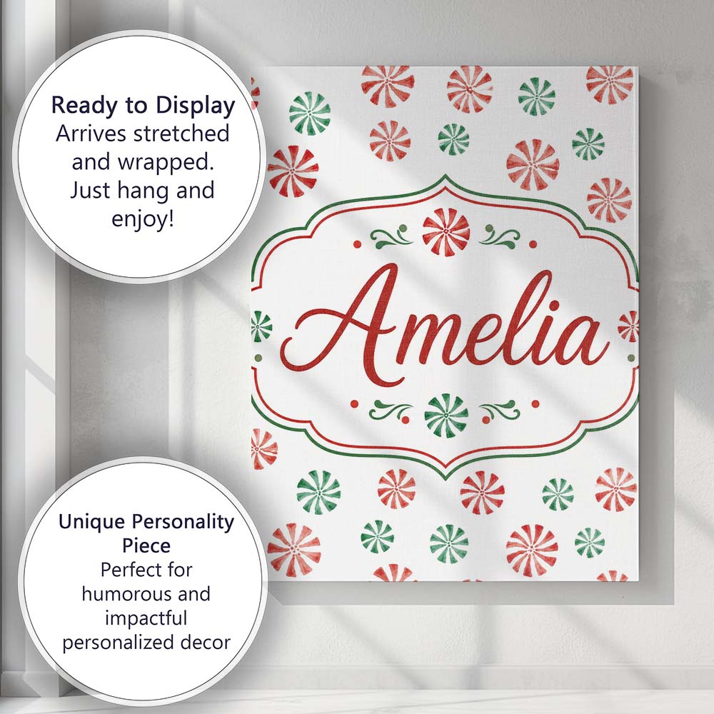 Personalised Name Watercolor Peppermint Custom  Modern Room Accent Elegant Feature Canvas Wall Art Print Decor Picture Ready to Hang